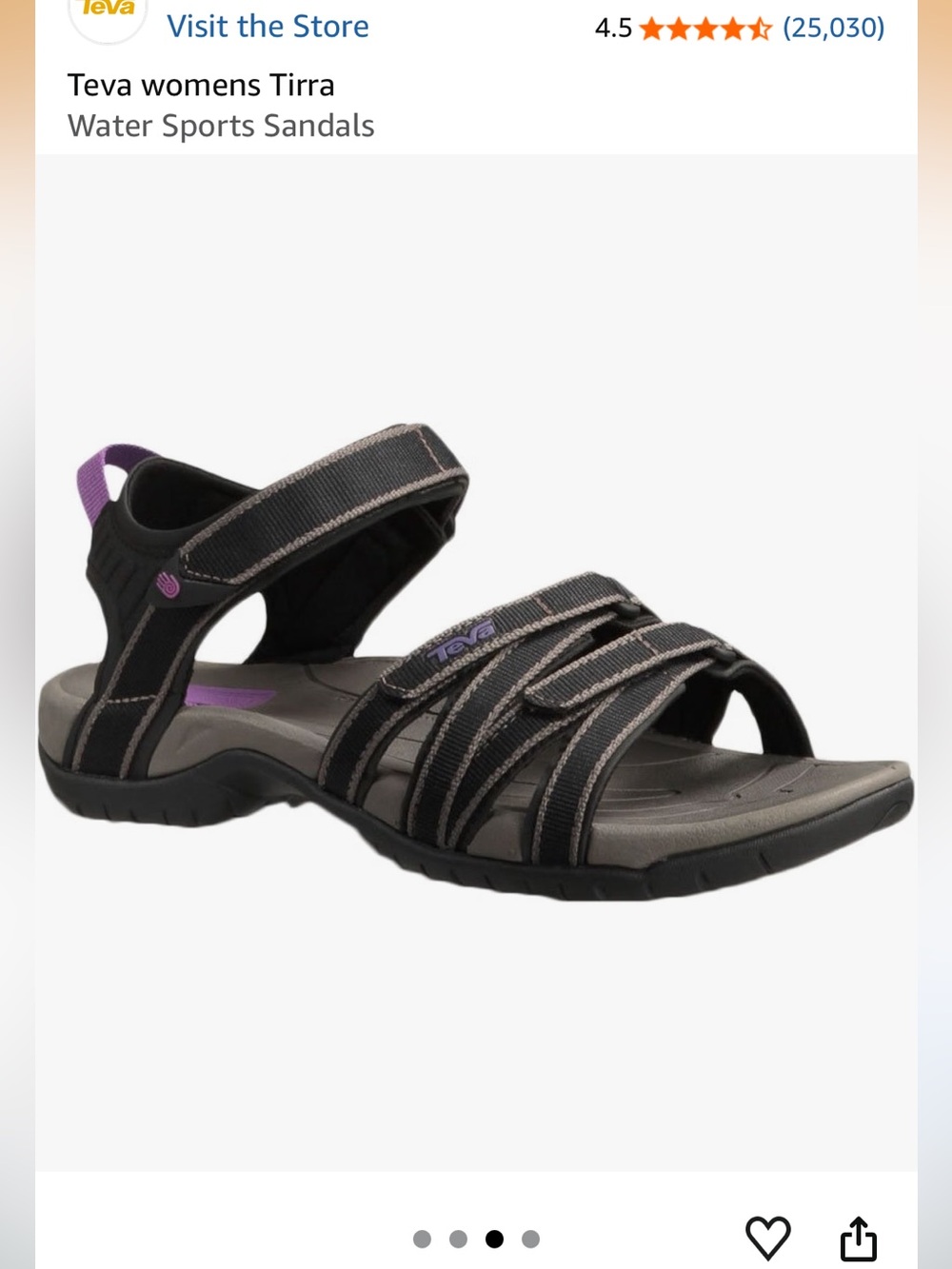 Teva Women’s Tirra Black and Purple Adjustable Sport Sandals - Size 6